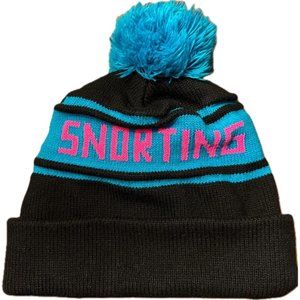 The Snorting Elk Unisex Ski Bobble Hat OS Black Pink Blue Stretch Knit